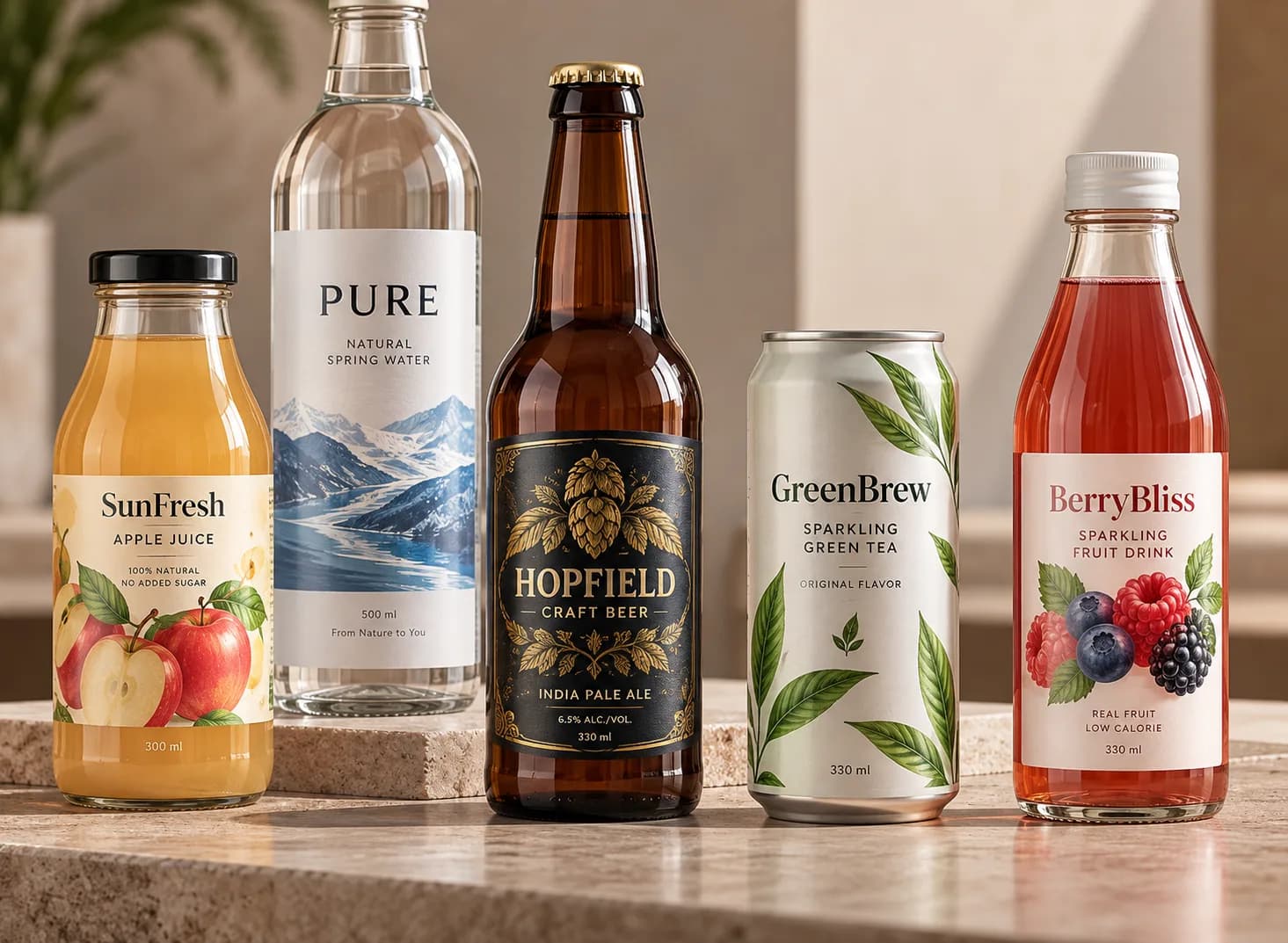 Bottles with film labels in a chilled beverage environment